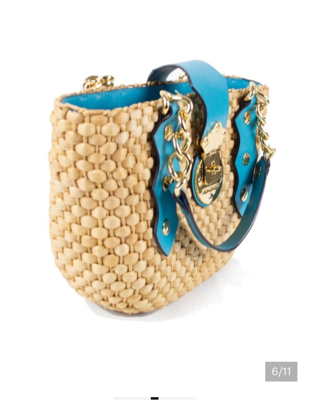 Michael Kors Aqua-Trim Woven Straw Tote with Gold Hardware. Perfect for summer! - Picture 12 of 16